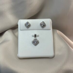 Sterling Silver White Cubic Zirconia Pendant and Stud Earrings Set